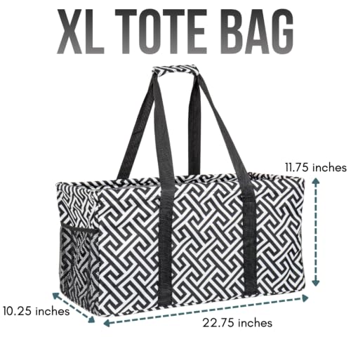 Extra Large Utility Tote Bag - Oversized Collapsible Beach Bag - Geo Black - color: Geo Black
