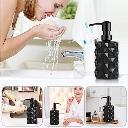 Glass Soap Dispenser with Plastic Pump, 330ml/11oz. Liquid Hand Soap Dispenser for Bathroom and Kitchen, Hand-Pump Dispenser for Dishwashing Liquid, Lotion, Soap, Essential Oil (Matte Black) - color: Matte Black