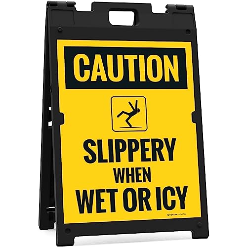 Caution Slippery When Wet Or ICY Sidewalk Sign Kit, (SI-76037) - size: 18x24 Inches, style: A-frame + 2 Panel Kit