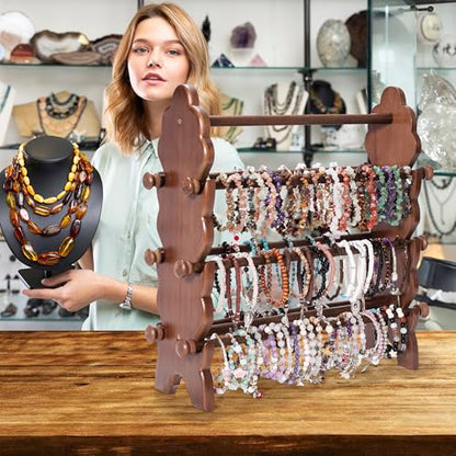 Two-Sided Wooden Bracelet Holder Display Stand with 6 Removable Holders - style: 6 Tier-Brown