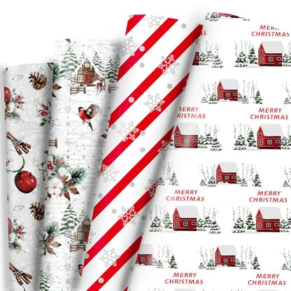 Dtiafu White Christmas Wrapping Paper 4 Watercolor Holiday Style Gift Wrap Paper Bulk for Xmas Birthday, 20 X 28 Inches, Folded Flat (8 Sheet) - color: Funny