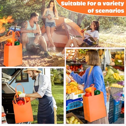 Windyun 50 Pcs Reusable Tote Bag Bulk 8 x 4 x 10 Inch, Orange - color: Orange