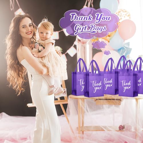 Sweetude 30 Thank You Non Woven Gift Bag, 10 x 8 x 4 Inch, Dark Purple - color: Dark Purple, size: 10 X 8 X 4 Inch