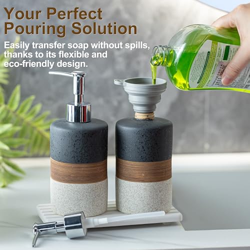 Ceramic Dish Soap Dispensers Set of 2 for Kitchen and Bathroom - color: Black and White, size: 2xSoap Dispenser Set with Tray