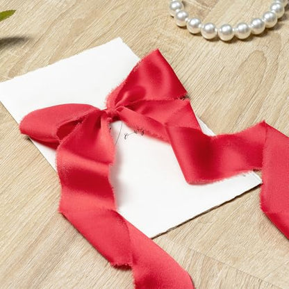 Keypan Christmas Red Frayed Satin Chiffon Ribbon, 1.5 Inches, 21 Yards - color: Red
