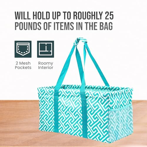 Extra Large Utility Tote Bag - Oversized Collapsible Beach Bag - Geo Teal - color: Geo Teal