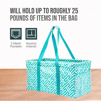 Extra Large Utility Tote Bag - Oversized Collapsible Beach Bag - Geo Teal - color: Geo Teal