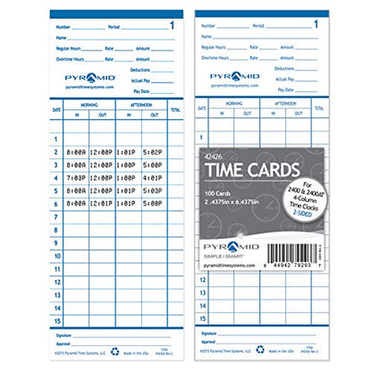 Pyramid Time Systems 42426 Double Sided Time Cards, Pack of 100