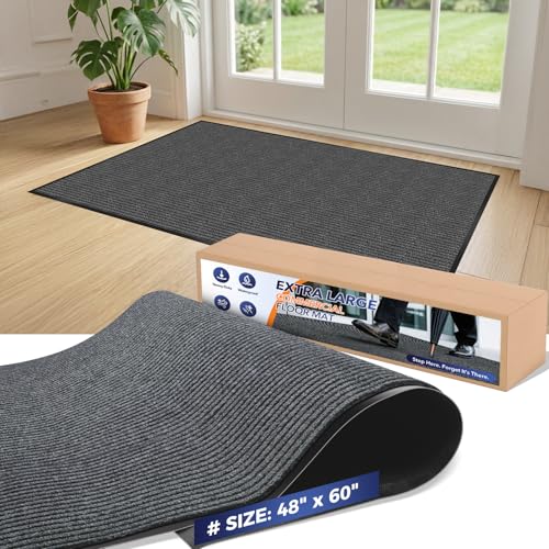 Commercial Floor Mat, 4 x 5 FT Extra Large Door Mat, Indoor/Outdoor Entrance Mat, Commercial Rug with Water & Stain Proof, Easy to Clean, Low-Profile, Heavy Duty Rubber Mat, Charcoal Grey - size: 4 x 5 Feet