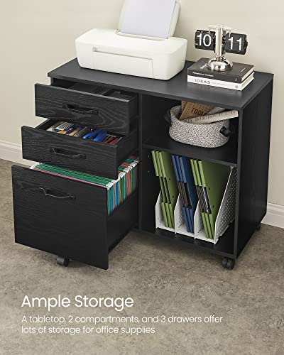 VASAGLE 3-Drawer Lateral File Cabinet, Home Office Printer Stand - color: Ink Black, size: 3 Drawers