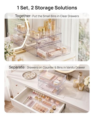 Vtopmart 12-Pack Clear Makeup Organizer Set with Drawer Organizer Bins - style: 2pack Wide Drawers with bins