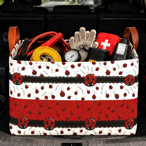 Ladybug Car Trunk Organizer 20L Fold Auto Storage Basket with Handles - color: Beetle