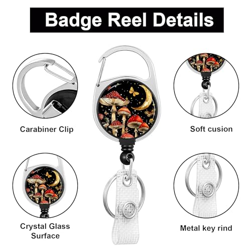 HAKUNEI Mushroom Moon ID Badge Holder with Lanyard Starry Sky and Moon Retractable Badge Reels with Lanyards Mushroom Adjustable ID Badge Clip for Women Teacher Nurses Doctor Student Gift - color: Mushroom Moon