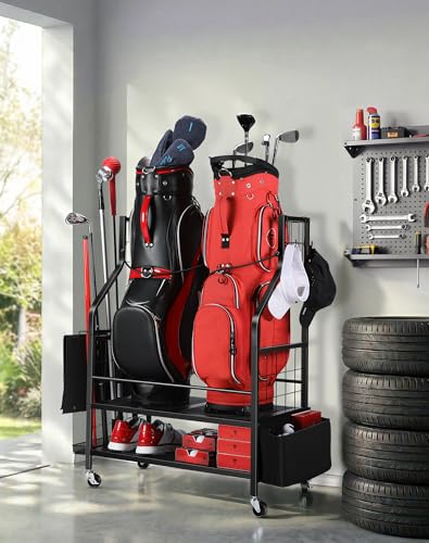 FHXZH Golf Bags Storage Garage Organizer - Golf Bag Stand for 2 Bag