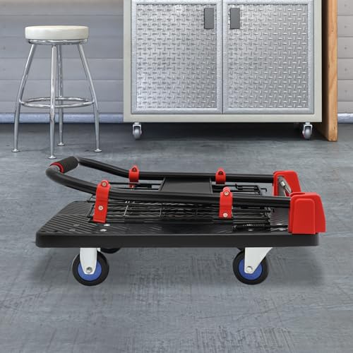 Platform Truck Cart with Removable Cage 4-in-1 Heavy Duty Push Cart Dolly Load 330LBS with Swivel Casters, Multipurpose Platform Hand Truck Dolly for Grocery/Stall/Storage