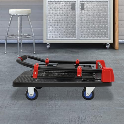 Platform Truck Cart with Removable Cage 4-in-1 Heavy Duty Push Cart Dolly Load 330LBS with Swivel Casters, Multipurpose Platform Hand Truck Dolly for Grocery/Stall/Storage