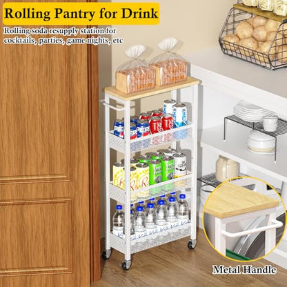 OKZEST Slim Laundry Room Organization Cart with Upgraded Metal Hub Casters - color: White, size: 7.1 Inch Wide