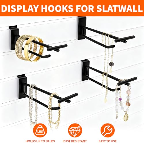 Heavy Duty 6" Slatwall Hooks with Label Holder, 50 Pack Double-Bar Black Metal Slatwall Panel Hangers for Retail Shop Garage Display - size: 6inch-50pcs
