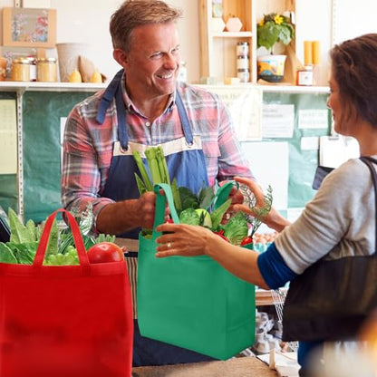 Reginary 50 Pcs Reusable Tote Bags Shopping Bags Non Woven, Red, Green - color: Red, Green
