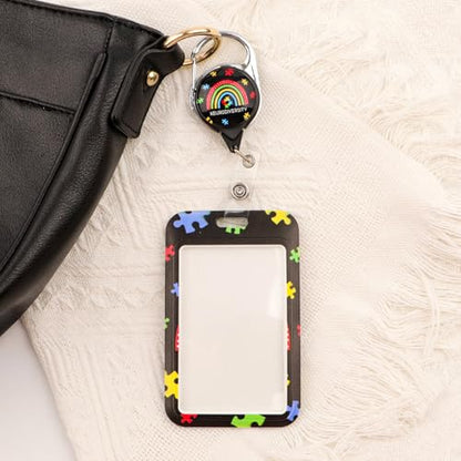 Lanyard with Retractable Reel Clip & Badge Holder for Autism Cards IDs - color: Neurodiversity