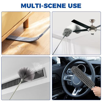 9Pcs Dusters for Cleaning Kit, Extendable Microfiber Duster Tools with 100" Long Pole, Retractable Gap Bendable Dust Cleaner, Reusable Washable Cleaning Supplie for Ceiling Fan Furniture Cars and Home - size: 9 PCS Duster Kits