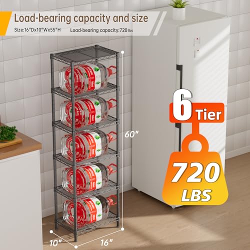 Golpart 6Tier Adjustable Storage Shelves Metal Wire Shelving Standing Shelf - color: Black, size: 6-tier-10"Dx16"Wx63"H