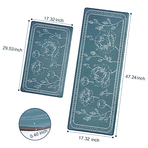 Kitchen Floor Mat Set of 2, Anti Fatigue Kitchen Mat 17"x59"+17"x29" - color: Teal, size: 17"x59"+17"x29"