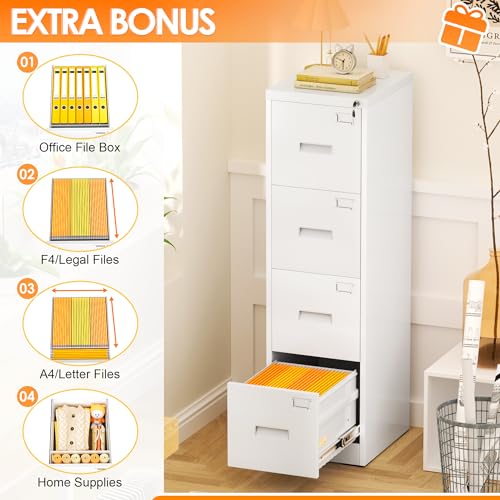 INTERGREAT 4 Drawers File Cabinet with Lock, 18" D Metal White Vertical Filing Cabinet for Hanging Folders, Easy Assemble - color: White, size: 4 Drawers-Vertical