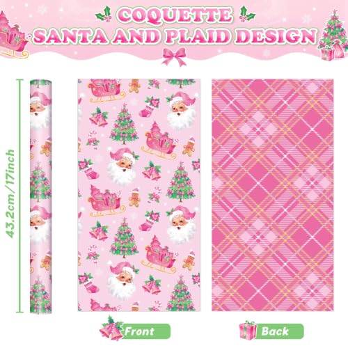 WERNNSAI Pink Christmas Wrapping Paper 17 In x 33 Ft Pink Santa Gift Wrap - color: Pink Christmas Tree