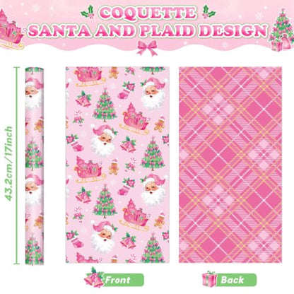 WERNNSAI Pink Christmas Wrapping Paper 17 In x 33 Ft Pink Santa Gift Wrap - color: Pink Christmas Tree