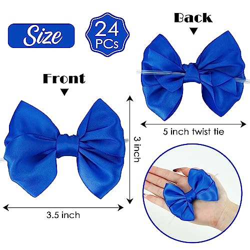AIMUDI Royal Blue Satin Ribbon Twist Ties & Bows for Treat Bags, Crafts, Gift Wrapping, Cake Pops & Wedding Favors - 24 Counts - color: Royal Blue