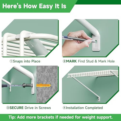 12 Inch Wire Shelving Support Bracket, 4 Pack Metal Closet Support Bracket with Anchors and Pins Strong Support Wire Shelf Brackets for Kitchen, Pantries, Garages, Laundary, Shop and More(4 Pack) - style: 4pcs