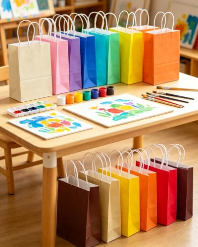 qiqee 100Pcs Paper Gift Bags with Handles - 10.6"x8.3"x4.3" Medium Party Favor Bags - 24 Solid Colors - size: Medium - 1 count (Pack of 100)