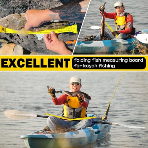 Fish Measuring Board - 32in Folding Fishing Ruler Lightweight Bump Board - Easy to Read and Portable Crab & Fish Measure Device, Fish Ruler for Boat, Kayak, Yellow - size: 32" Imperial Scale