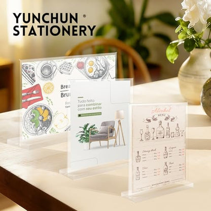 YUNCHUN 3 Packs Acrylic Sign Holder 5 x 7 Standing, L-Shape Magnetic 5 x 7 Clear Menu Holder, Table Display Stand of Slant Back & Acrylic Frame for Store, Wedding, Restaurant, Hotel, Office Use - style: 3 PCS (5 x 7 Inches)