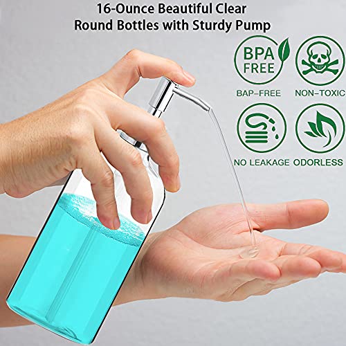 Clear Soap Dispenser with Rust Proof Pump, Waterproof Labels (2 Pack,16 Oz), Plastic Hand Soap Dish Soap Dispenser for Kitchen Bathroom - color: Clear 2 Pack
