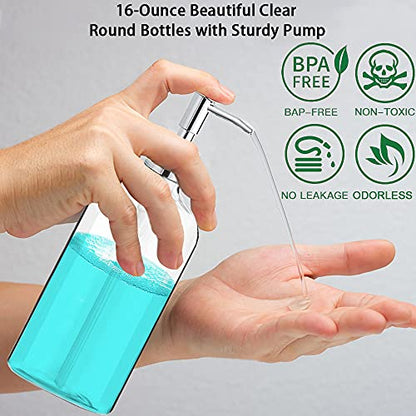 Clear Soap Dispenser with Rust Proof Pump, Waterproof Labels (2 Pack,16 Oz), Plastic Hand Soap Dish Soap Dispenser for Kitchen Bathroom - color: Clear 2 Pack