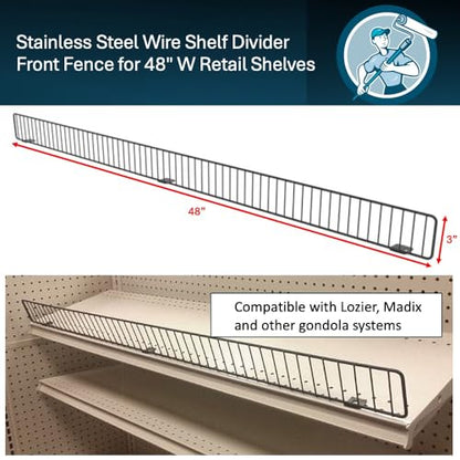 Wire Shelf Front Fence Guard Rail for Gondola Retail Shelves, 3"H x 48"L - color: Black