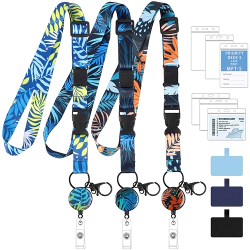 3 Pack Cruise Lanyards with Badge Reels, Holders & Phone Tether Tabs - color: Style B