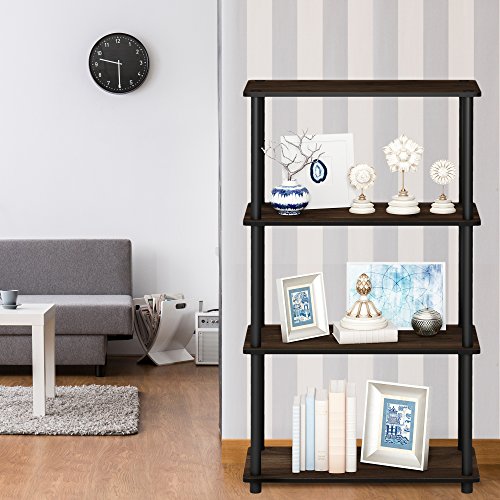 Furinno Turn-N-Tube Toolless 4-Tier Storage Shelves, Columbia Walnut - color: Columbia Walnut/Black, size: 4-Tier Round Tube