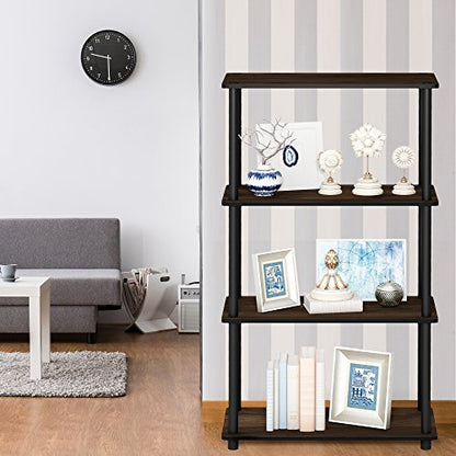 Furinno Turn-N-Tube Toolless 4-Tier Storage Shelves, Columbia Walnut - color: Columbia Walnut/Black, size: 4-Tier Round Tube