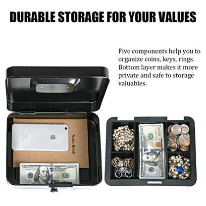 Cash Box with Money Tray, Parrency Large Money Box with Combination Lock, 9.8 x 7.9 x 3.5 inches, Black - color: Combo Black, size: Large（9.84")