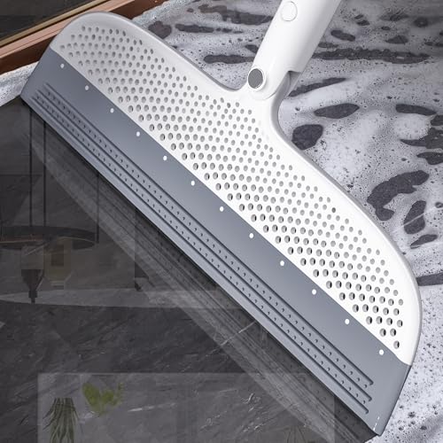 Floor Squeegee Broom for Pet Hair Removal, Silicone Rubber Blade with 51.77" Detachable Handle, 11.8" Wide Head, 180° Swivel for Hardwood, Tile, Low-Pile Carpet, Wet Room Floors & Liquid Spills