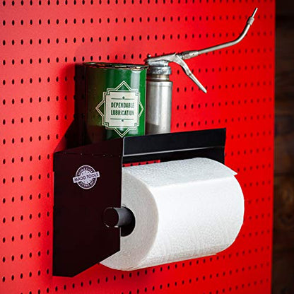 Pegboard Paper Towel Holder with Hooks, Peg Board Organizer Accessory - size: Towel Bar w Shelf