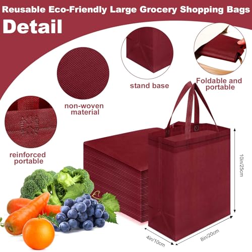 Windyun 50 Pcs Reusable Tote Bag Bulk 8 x 4 x 10 Inch, Wine Red - color: Wine Red