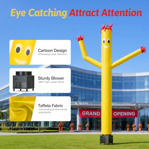 6ft Yellow Inflatable Waving Tube Man with Blower - color: Yellow