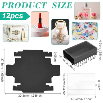 PH PandaHall Drawer Kraft Boxes 6.7x3.9x1.6 Inch Black Gift Boxes with Clear PVC Windows Rectangle Paper Box Party Favor Box for Candy Cookies Bakery Jewelry Crafts Gifts Wrapping, 12pcs - color: Black