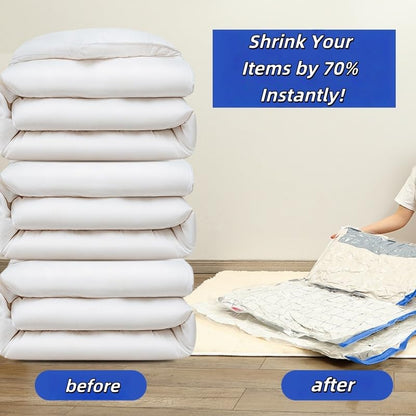 Vacuum Storage Bags 6 Pack with Hand Pump, Space Saver Vacuum Seal Bags for Clothes, Comforters, Blankets, Bedding & Travel, Reusable Compression Bags for Closet Organization & Luggage Storage