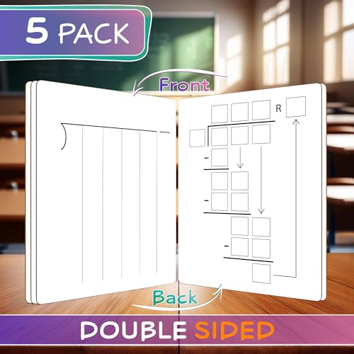 SCRIBBLEDO Long Division Dry Erase White Boards 9x12, Double-Sided, 5 Pack