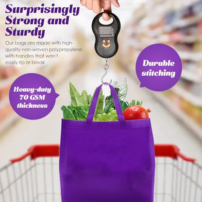 Reginary 50 Pcs Reusable Tote Bags Shopping Bags Non Woven, Black, Purple - color: Black, Purple